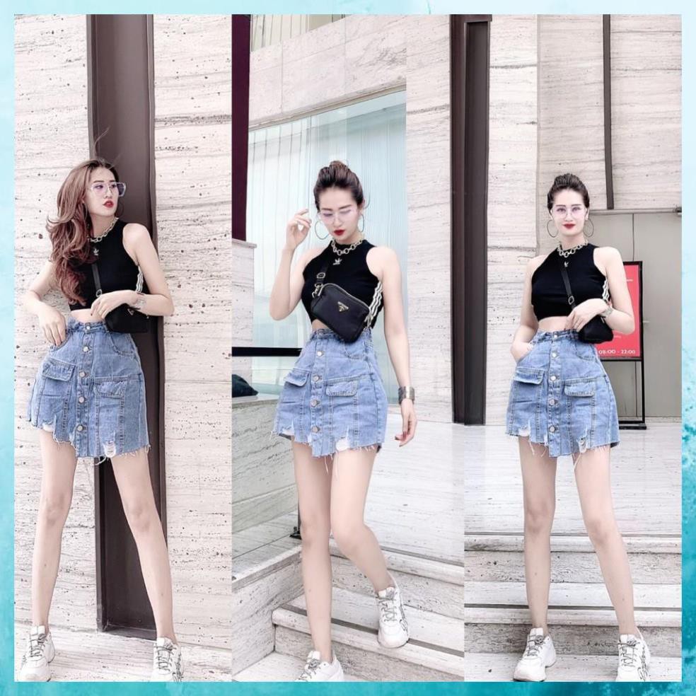 [Mã THJEGGT4 giảm 10K đơn 499K] Quần bò giả váy rách nhẹ dáng chữ A, quần jeans giả váy lưng cao túi hộp. Mã V0115 | BigBuy360 - bigbuy360.vn