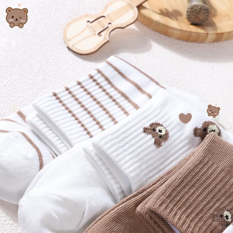 Tất Cổ Cao Vớ Cổ Cao Nam Nữ Kiểu Dáng Retro Gấu Nhiều Màu Dễ Thương 494 Vải Cotton Co Giãn Thời Trang - Hazo
