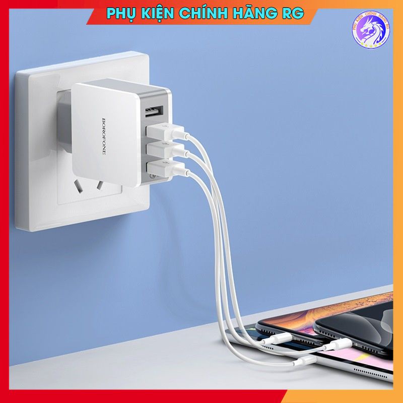 Cốc sạc nhanh 4 cổng Borofone BA43A củ sạc nhanh QC3.0 QC2.0 bảo hành 12 tháng