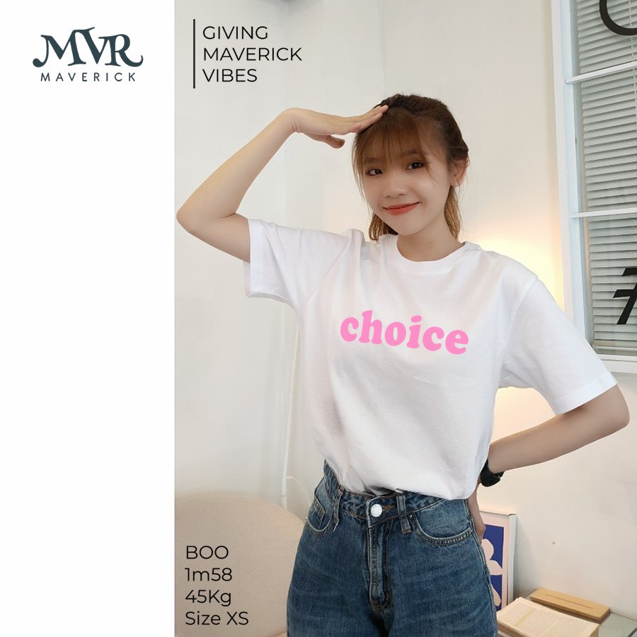 Áo thun nữ tay lỡ Chữ choice màu hồng dễ thương MVR KK3820