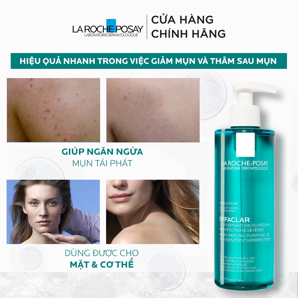 Gel rửa mặt và tắm Effaclar Micro -Peeling Purifying La Roche Posay 400ml