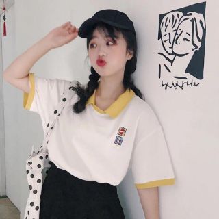 ÁO THUN NỮ ULZZANG TEEN CỔ SƠ MI PHỐI MÀU