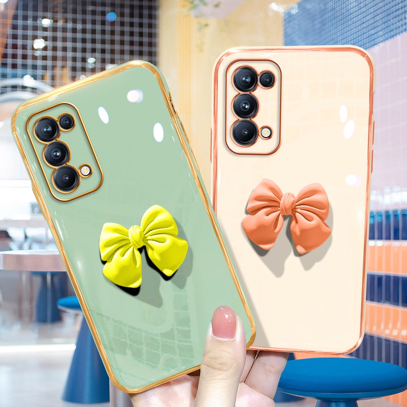 Ốp Điện Thoại Kết Cấu Sang Trọng Đính Nơ 3D Cho Oppo Reno 5 Reno 4 Reno 3 Reno 5 Pro