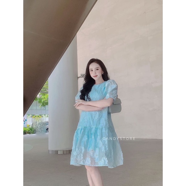 Đầm đuôi cá form suông hoa xanh