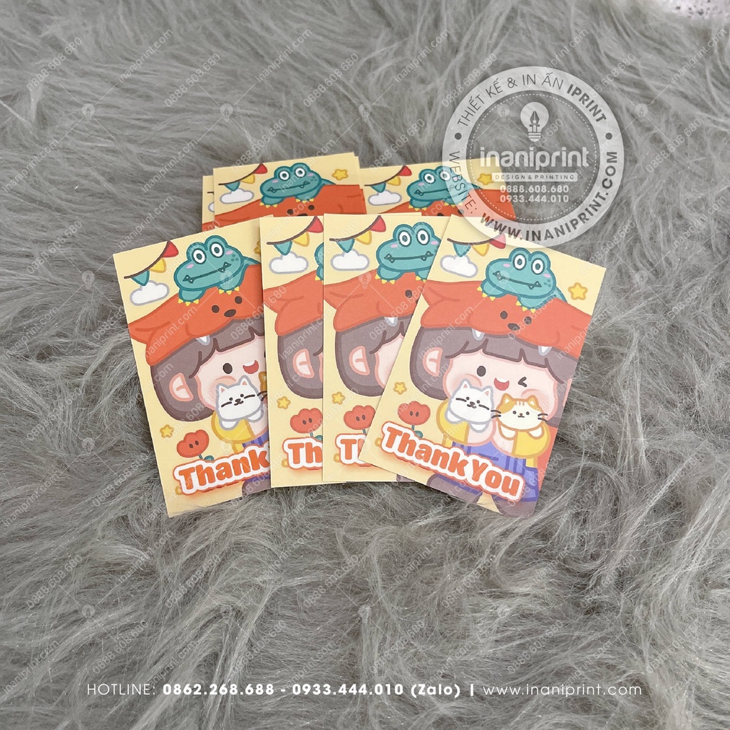Giấy Cảm Ơn Khách Hàng Dễ Thương, Thiệp Cảm Ơn Cute, Phiếu Cảm Ơn Đẹp Mẫu Sấu Cam - Size 9x5.4cm - Cán Màng Mờ - Màu Cam