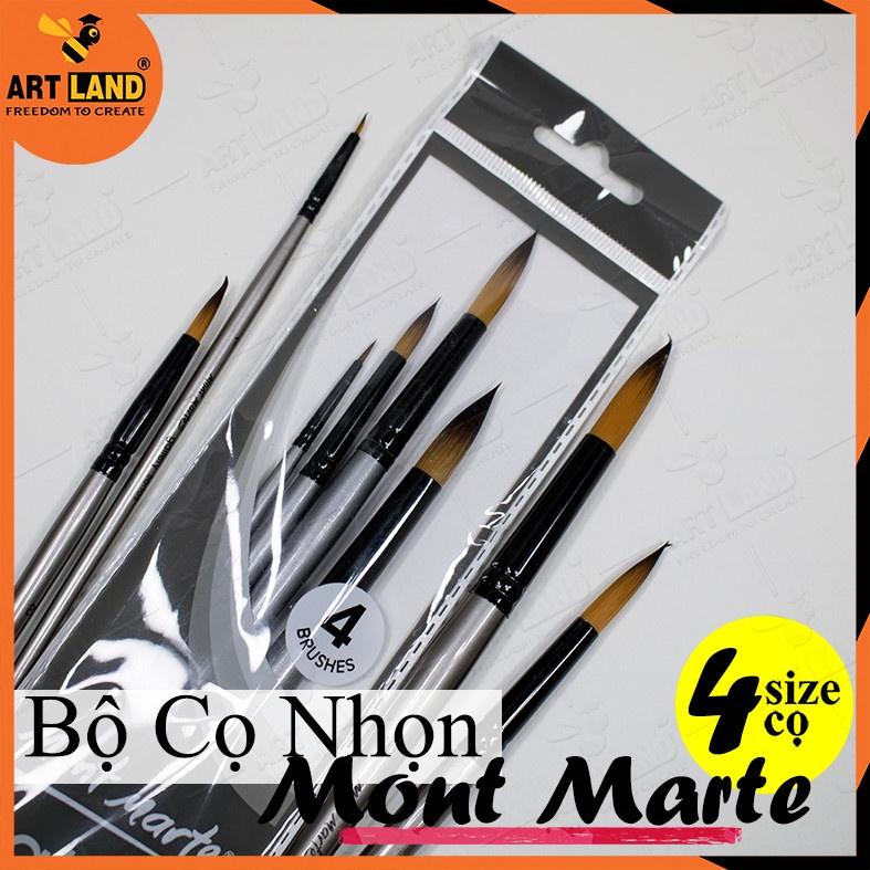 Bộ Cọ Nhọn 4 Cây Mont Marte Gallery chuyên dụng - Cọ vẽ màu nước, màu acrylic