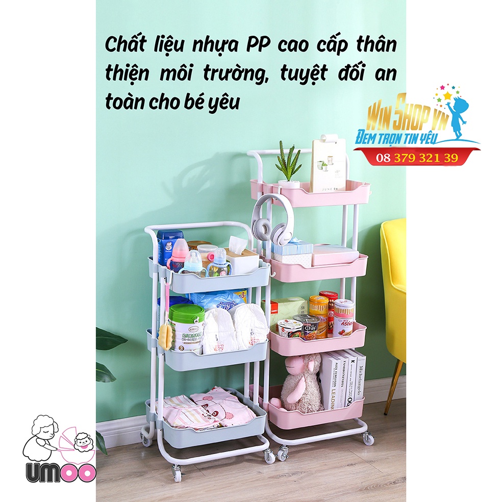 Kệ 3 tầng cao cấp Umoo có tay cầm và bánh xe
