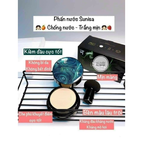 Phấn nước SUNIA [RẺ NHẤT SHOPEE] Dưỡng Ẩm Che Khuyết Điểm Tự Nhiên Lâu Trôi Kèm Cọ Đầu Nấm Tiện Dụng