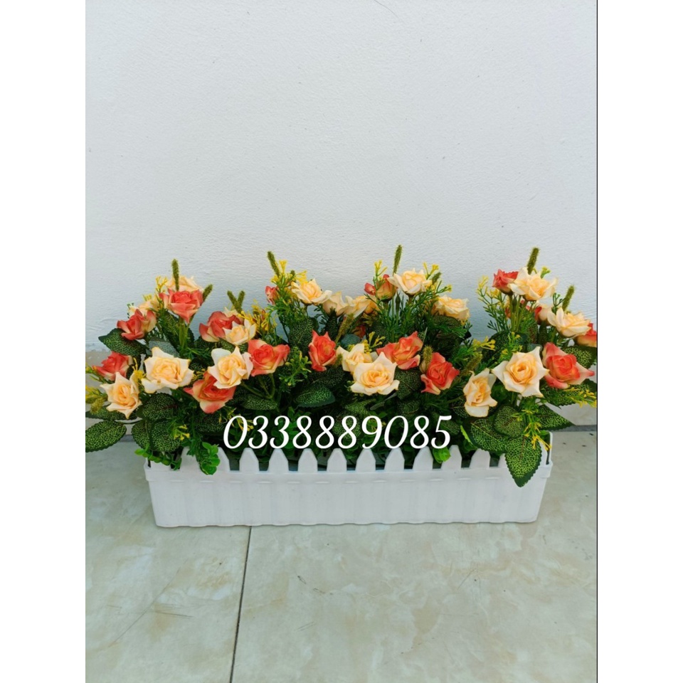 Chậụ hàng rào được cắm sẵn cỏ và hoa lụa siêu đẹp đủ loại - Ảnh thật, hàng sẵn.
