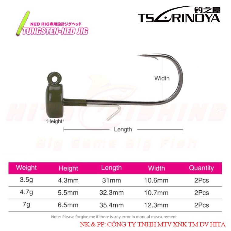 Lưỡi Jig Head P69 Tungsten Tsurinoya Hitalure