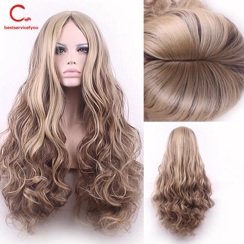 Tóc giả nữ dài gợn sóng rẽ ngôi giữa thời trang 75cm