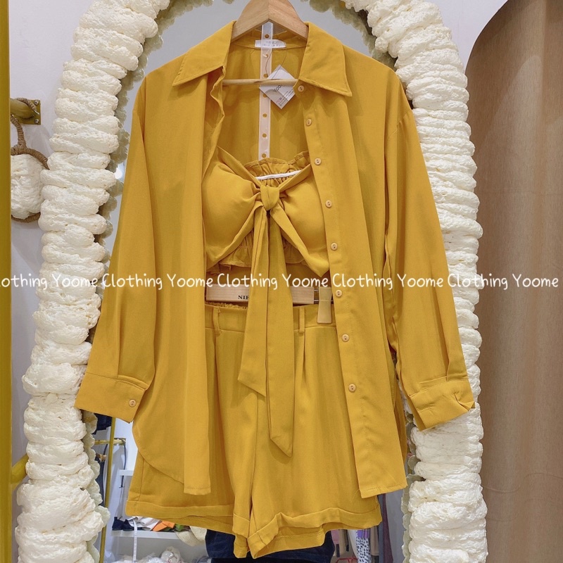 Set 3 món đi biển bra ,quần , áo sơ mi form rộng chất lụa hàn cho nữ Yoome clothing ( ảnh chụp tại shop )
