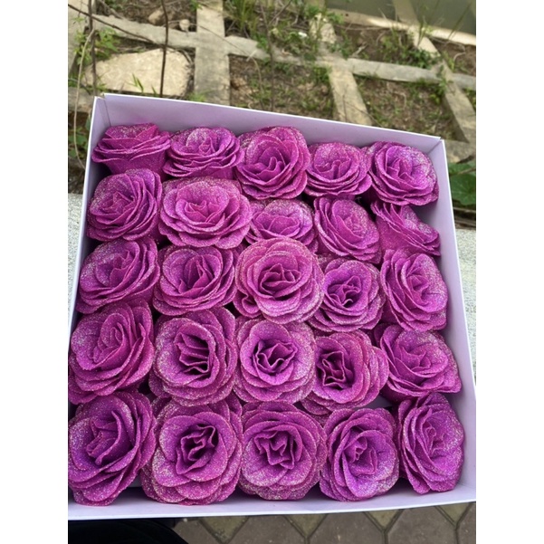 Hoa hồng sáp nhũ kim tuyến (1 đầu bông) hàng đẹp,bó hoa quà tặng