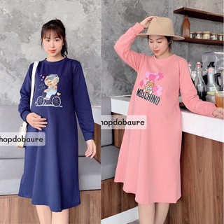 Váy bầu MÙA ĐÔNG chất nỉ da cá dày dặn phom to rộng dãi cho mẹ bầu