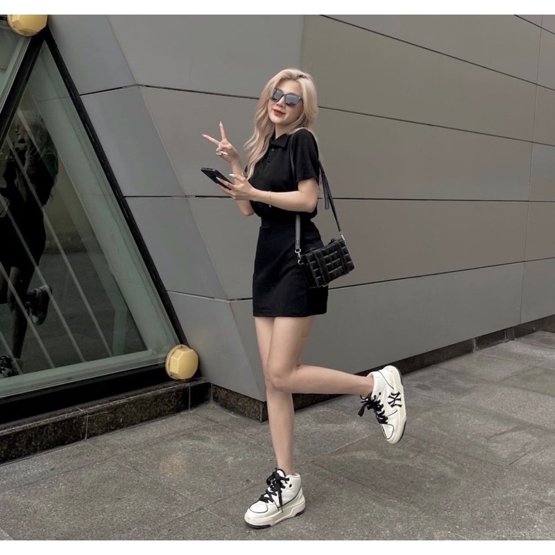 SET POLO 2 MÀU ĐEN - HỒNG SEN