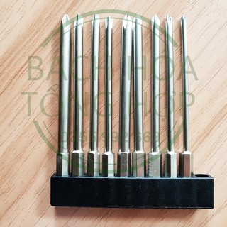 Mũi bake nhiều size. Bộ 9 Mũi Tô Vít dài 100mm Cho Khoan Pin Điện Hãng Broppe cao cấp