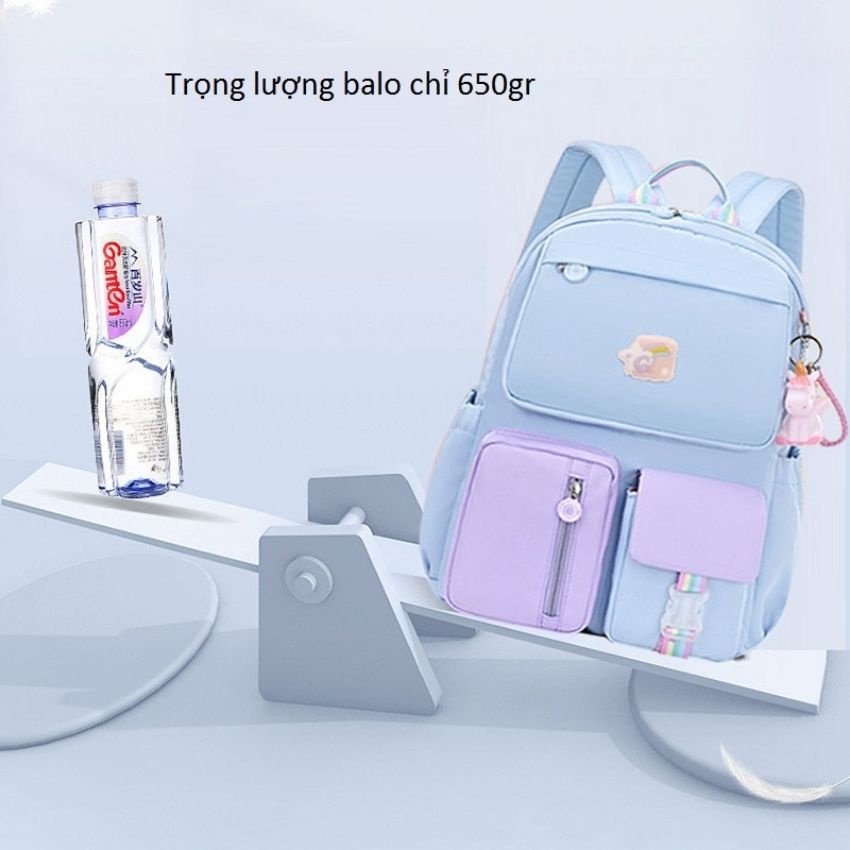 Cặp balo học sinh nữ đi học cấp 1, cấp 2 chất liệu vải dù chống thấm nước cao cấp với nhiều ngăn tiện dụng BLHS10