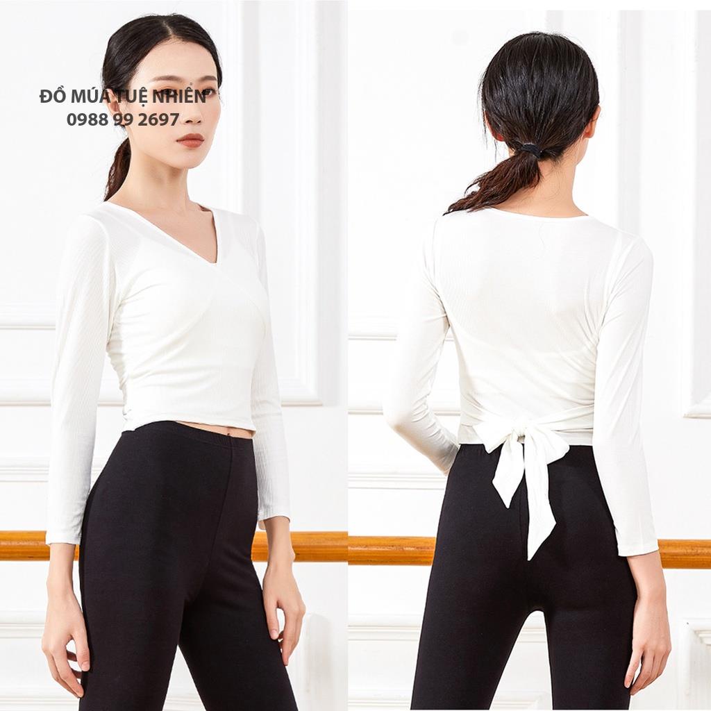 Áo cổ tim dài tay thắt nơ eo A01