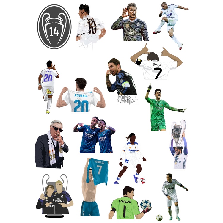 Bộ 34 sticker hình dán REAL MADRID, hình dán nón bảo hiểm, hình dán laptop