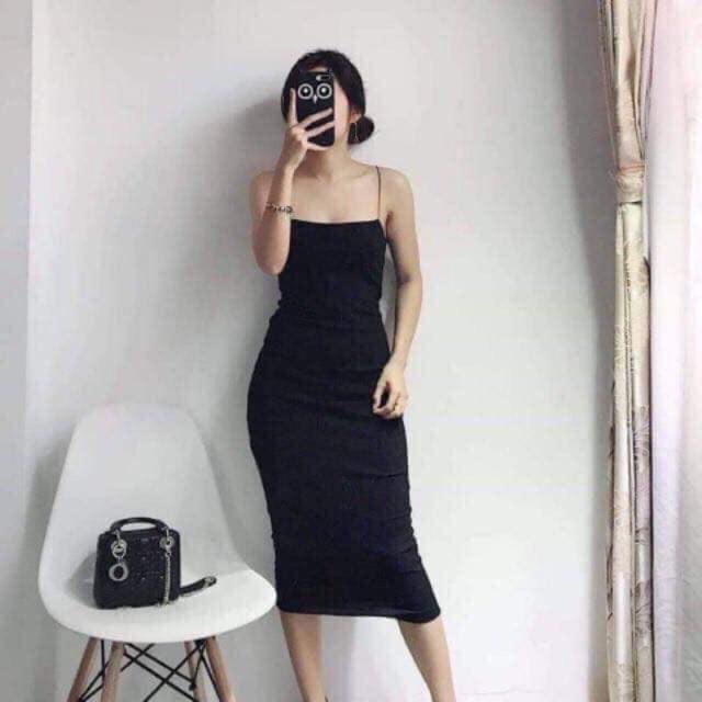 Váy body hai dây sợi bún