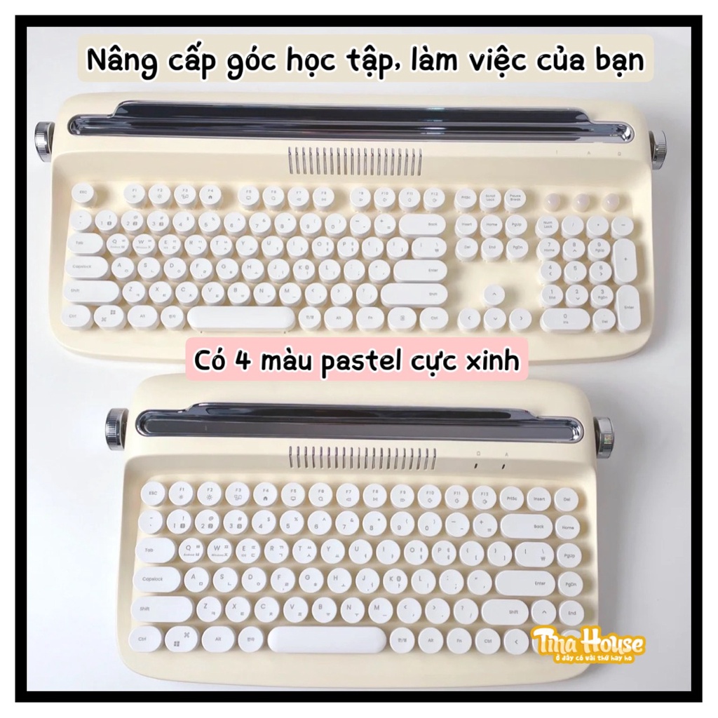 Bàn Phím Bluetooth Retro Actto B303  Thiết Kế Kiểu Dáng Cổ Điển Có Khay Để - Bảo Hành 6 Tháng