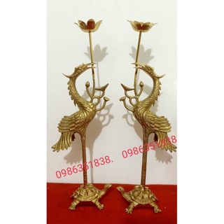 Hạc thờ đồng vàng nguyên chất cao cấp các cỡ, hạc đồng nguyên chất màu vàng bóng