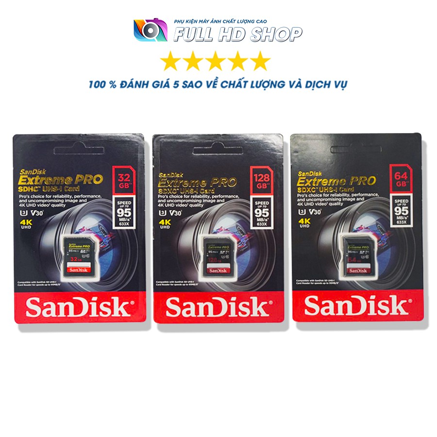 Thẻ nhớ SD Sandisk 32Gb/64Gb/128Gb tốc độ cao 95 Mb/s - FullHDShop | BigBuy360 - bigbuy360.vn