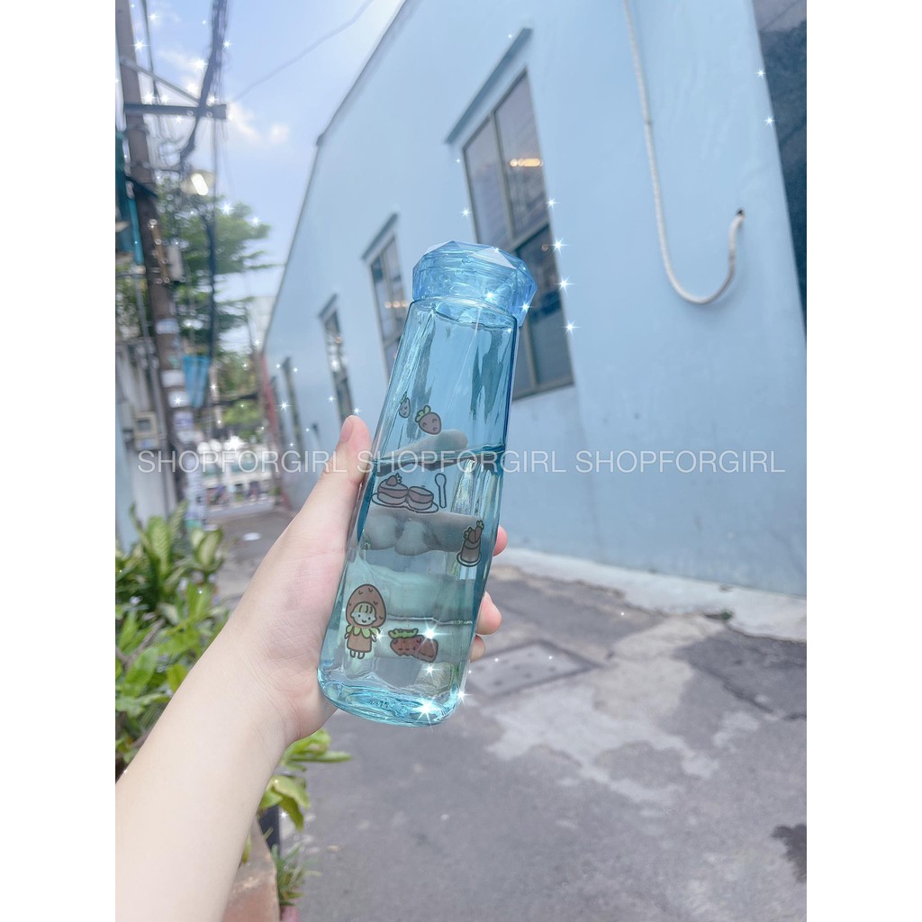 🍀SIÊU GIẢM GIÁ 🍀 Bình nước thủy tinh, bình giữ nước kim cương 430ml  (giao màu ngẫu nhiên) - shoforgirl