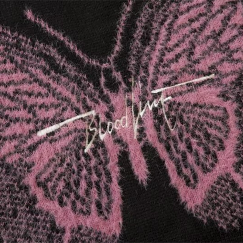 ✦ AFFLIGA ✦Áo Sweater Dệt Kim Thêu Chữ Và Bướm Phong Cách Đường Phố Hàn Quốc Thời Trang Cho Nam