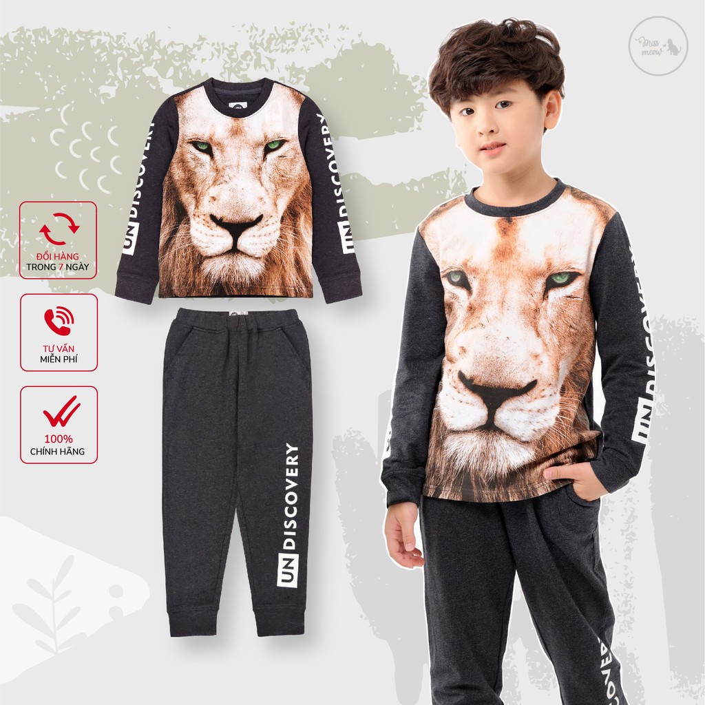 Bộ dài tay bé trai BIGFOX - MISS MEOW size đại, bộ thu đông cho bé chất cotton in hình Sư Tử 2-11 tuổi