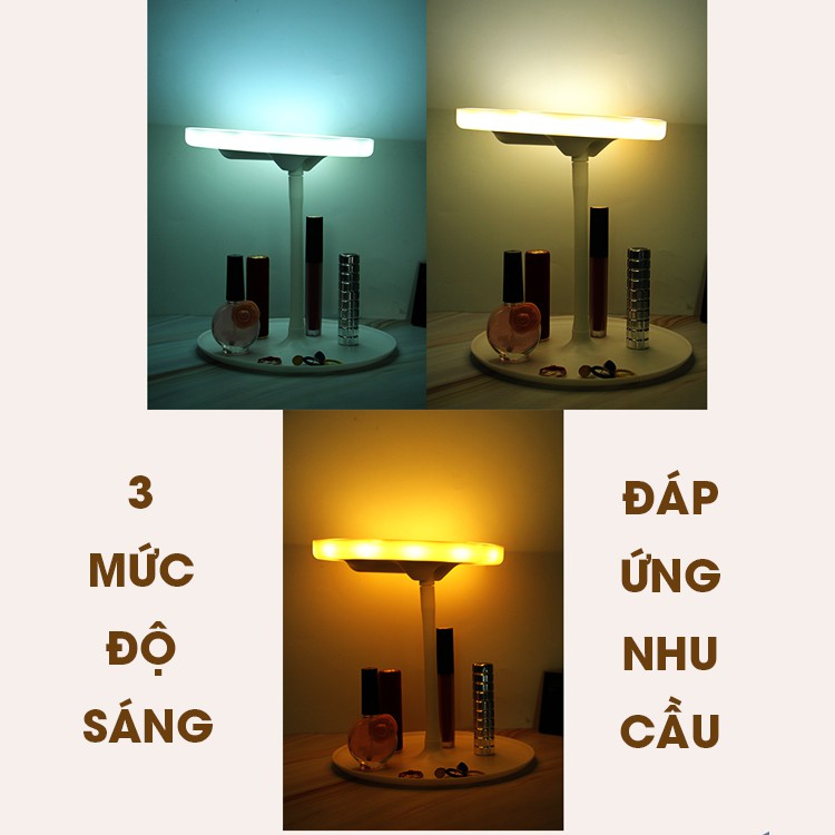 Gương Trang Điểm đề bàn Tích Hợp Đèn LED MAKEP LIGHT MIRROR 3 chế độ ánh sáng[ KÈM DÂY SẠC ]