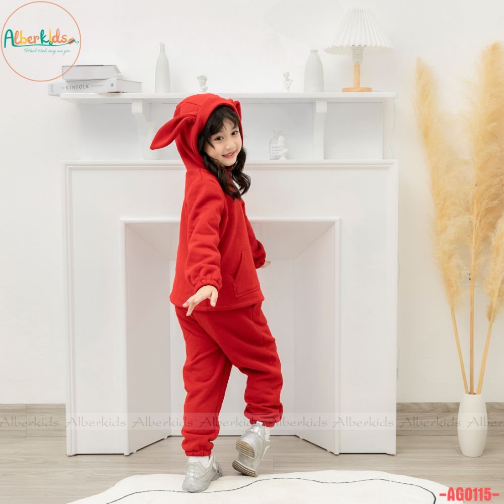 Bộ nỉ thu đông tai thỏ đáng yêu ALBER KIDS cho bé gái 2,3,4,5,6,7,8,9,10,11,12 tuổi
