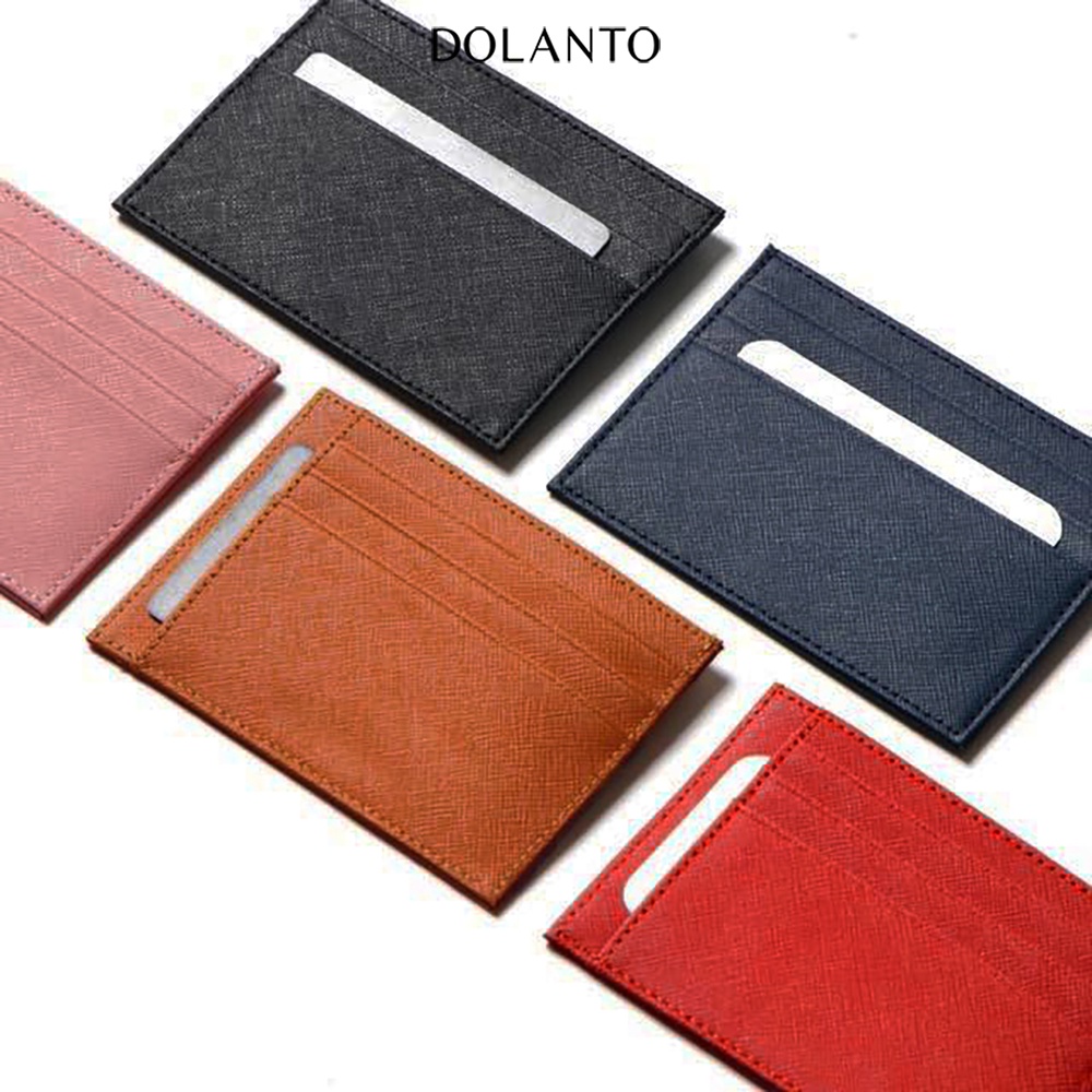 VÍ ĐỰNG THẺ MINI Cardholder ZERO Nhỏ Gọn Da Thật Vân Saffiano Cao Cấp Chống Thấm Nước Unisex Thương Hiệu DOLANTO