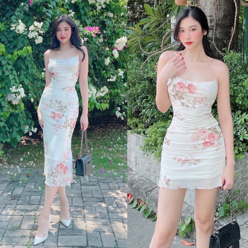 Peony Dress - Đầm 2 dây ôm dáng, voan hoa Peony siêu xinh