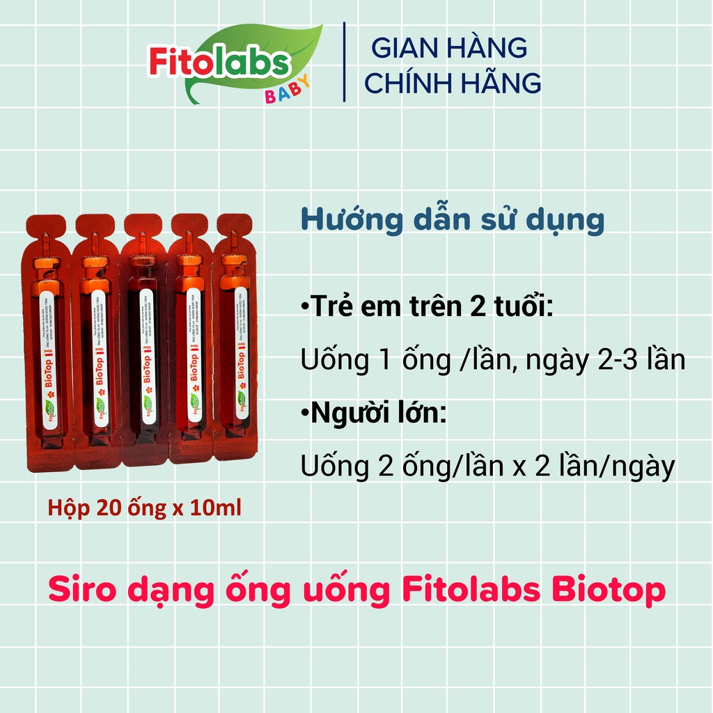 Siro Tăng Đề Kháng Cho Bé Fitolabs Biotop Giúp Ăn Ngon, Hấp Thu Tốt, Bé Phát Triển Toàn Diện Hộp 20 Ống FITO2