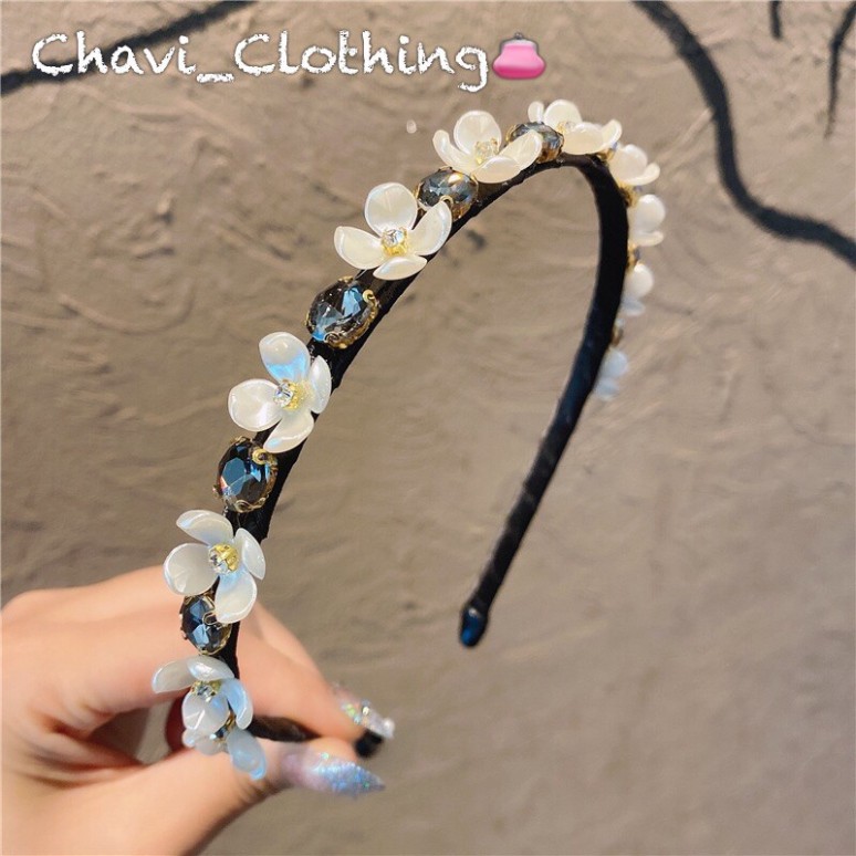 🌺SHOP CHAVI🌺 Bờm tóc băng đô hoa xen kẽ đá đính đá xinh sang chảnh phong cách Hàn quốc ảnh thật + video