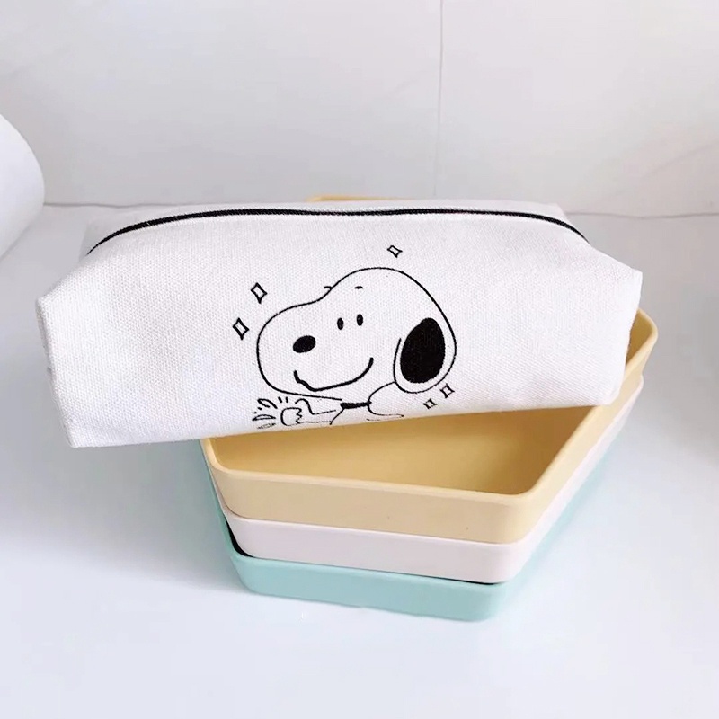 Túi Đựng Bút Bằng Vải Canvas Cỡ Lớn In Hoạt Hình Snoopy Dễ Thương