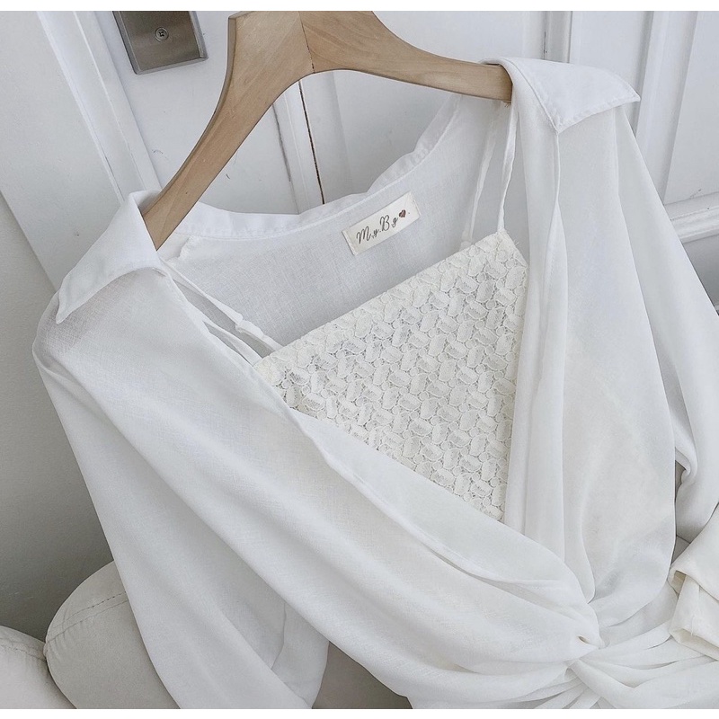 SET ÁO CROP TRONG KÈM sơ MI XOẮN NHÚN + SHORT