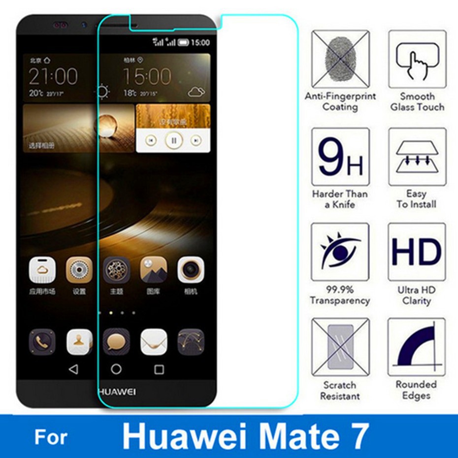 Kính cường lực độ cứng 9H với góc bo tròn vừa vặn cho Huawei Ascend Mate7 Matt MT7-CL00 MT7-TL00 MT7-TL10