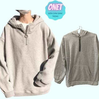 Áo nỉ bông,áo hoodie phối khóa kéo Unisex kiểu dáng Ulzzang Freesize 2 màu Đen, Ghi,Than Shoponet ,ST10
