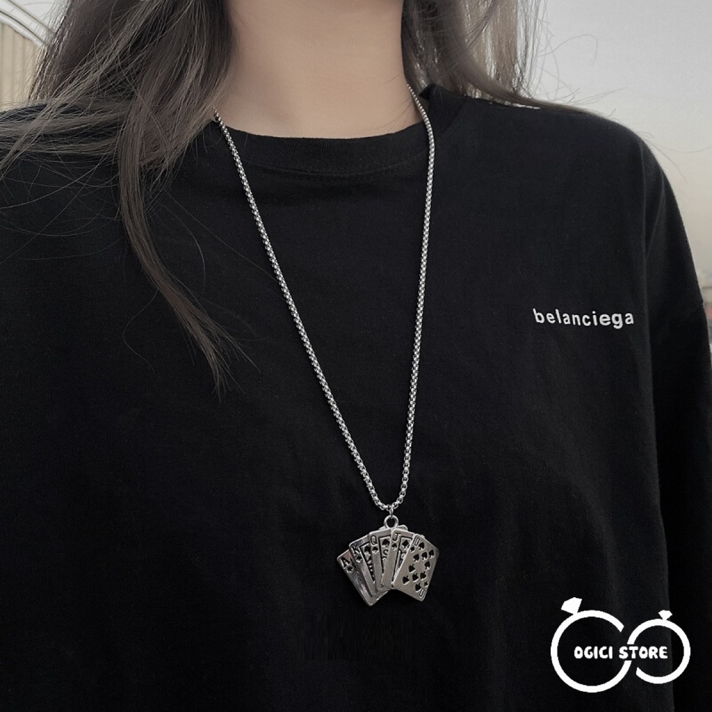Dây chuyền nam nữ thời trang, Vòng cổ lá bài phong cách hiphop, Cá tính, Unisex