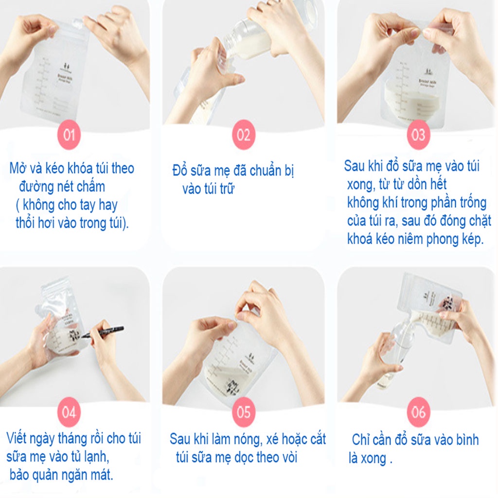 Túi trữ sữa cho mẹ ,khóa zipper ở miệng túi,không có chất BPA, rất an toàn cho em bé
