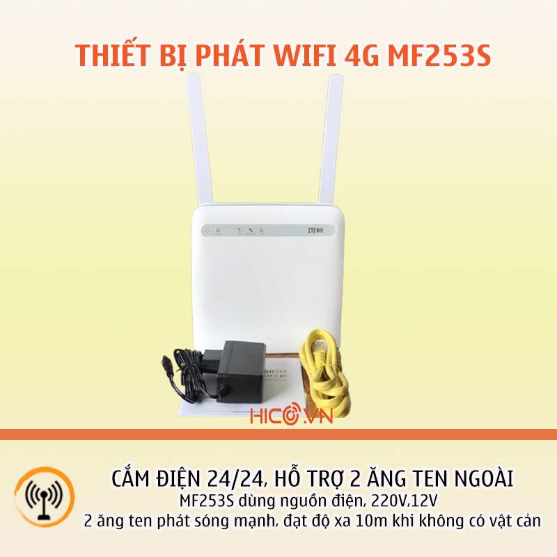 Bộ phát wifi từ sim 4G MF253S tốc độ 300Mb có cổng WAN/LAN, hỗ trợ 32 thiết bị , dùng cho gia đình, xe khách, Camera