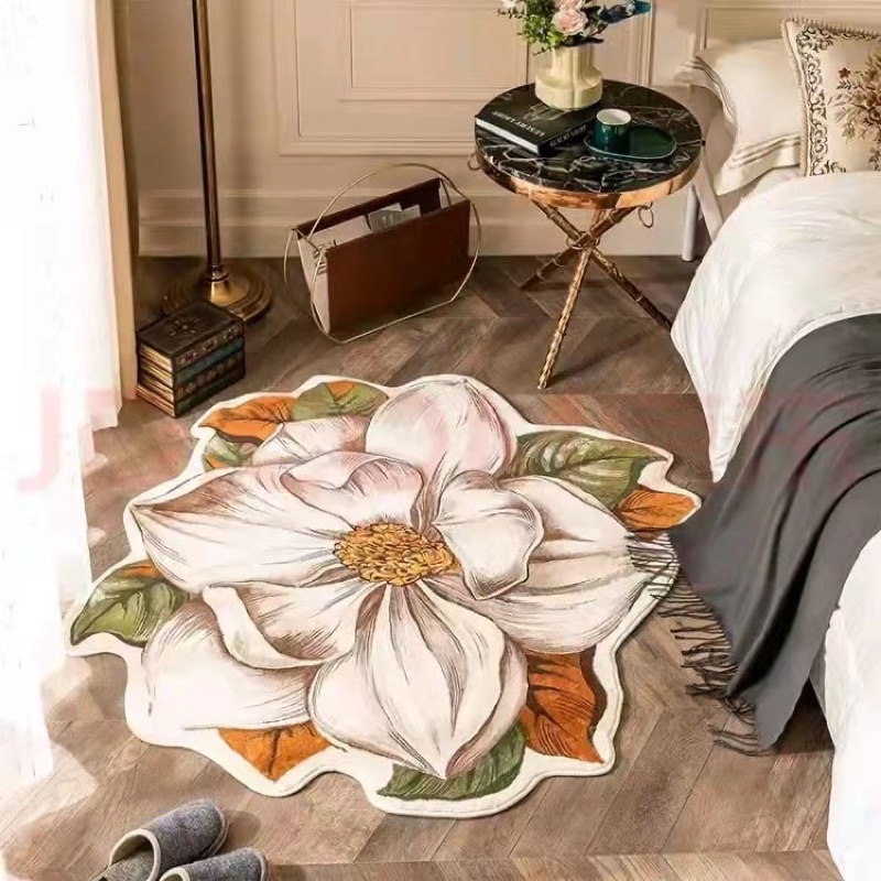 Thảm decor trang trí hoa ngọc lan, thảm trải sàn vintage thay đổi không gian phòng.