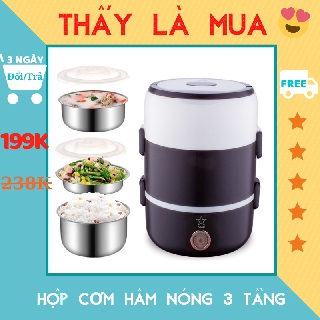 Hộp Cơm Hâm Nóng 3 Tầng Cắm Điện Inox - Cặp Lồng Cơm 3 Tầng Ủ Cơm Tự Động