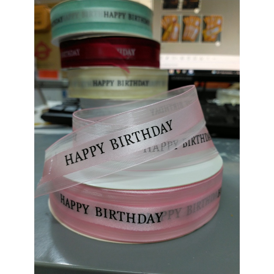 Cuộn Ruy Băng viên Ren màu Hồng Happy Birthday