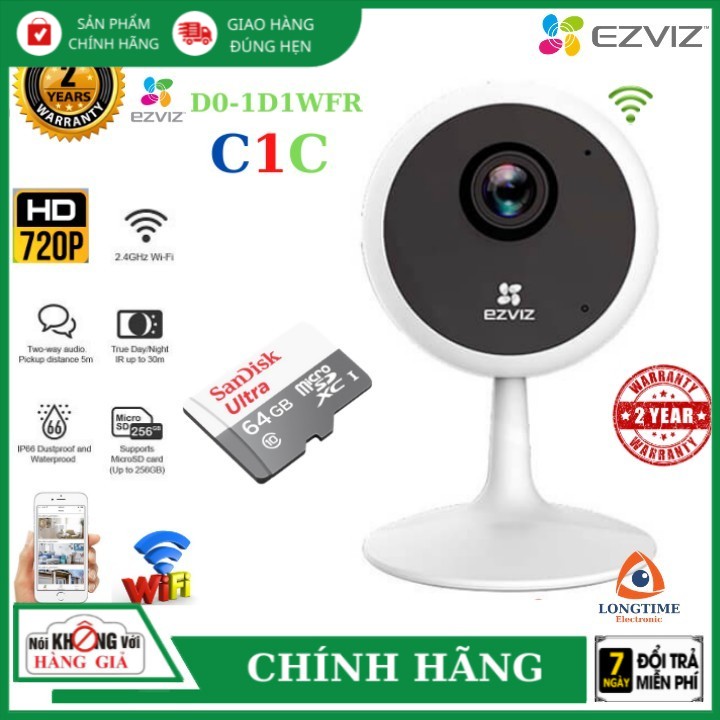 Camera Wifi Ezviz CS-C1C-D0-1D1WFR(720p) Âm thanh 2 chiều, cảnh báo chuyển động , bảo hành chính hãng
