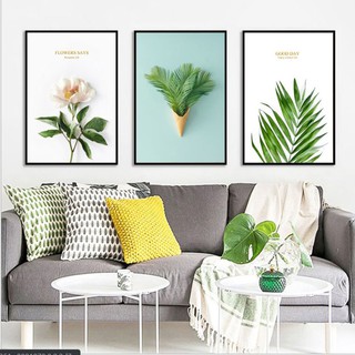 Tranh treo tường 3 bức phong cách Scandinavian - Bắc Âu 05, tranh lá trang trí phòng khách, phòng ngủ, phòng ăn, spa
