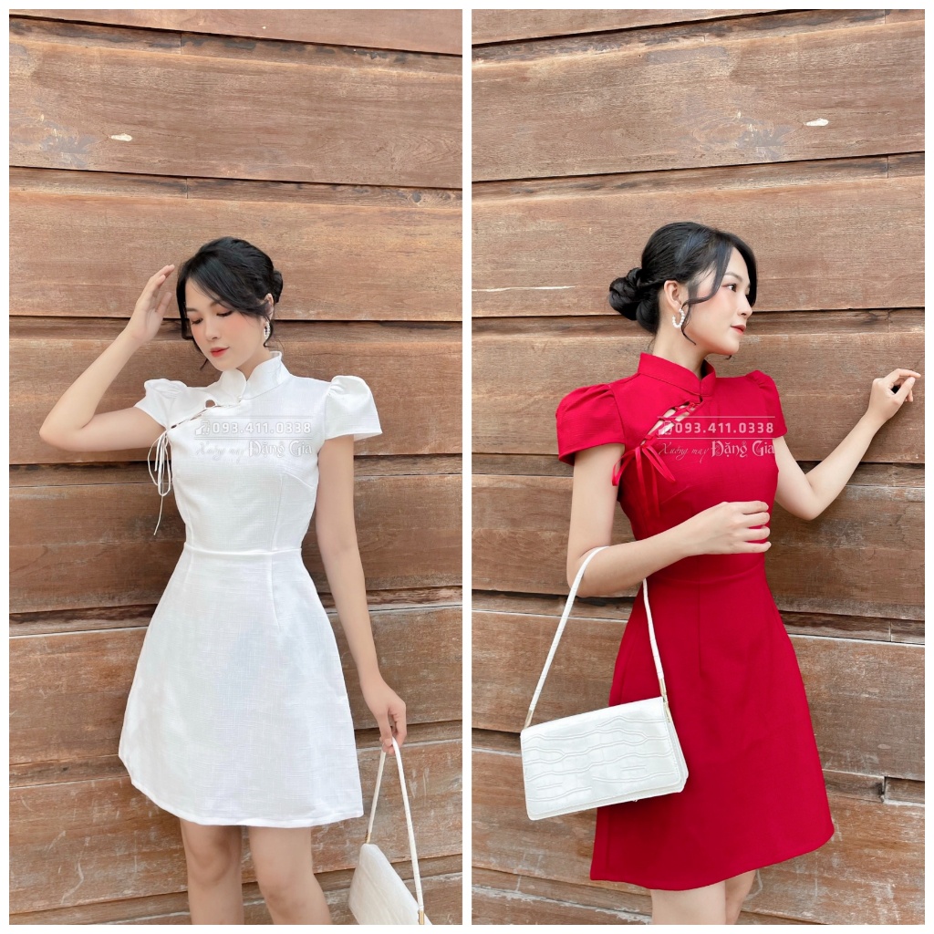 Đầm  dự tiệc phá cách từ áo dài,  đan nơ ruy băng ngang ngực sang trọng DG4268