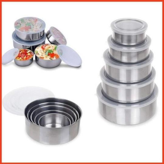 Bộ 5 hộp inox kèm nắp nhựa đựng thức ăn tủ lạnh tiện dụng